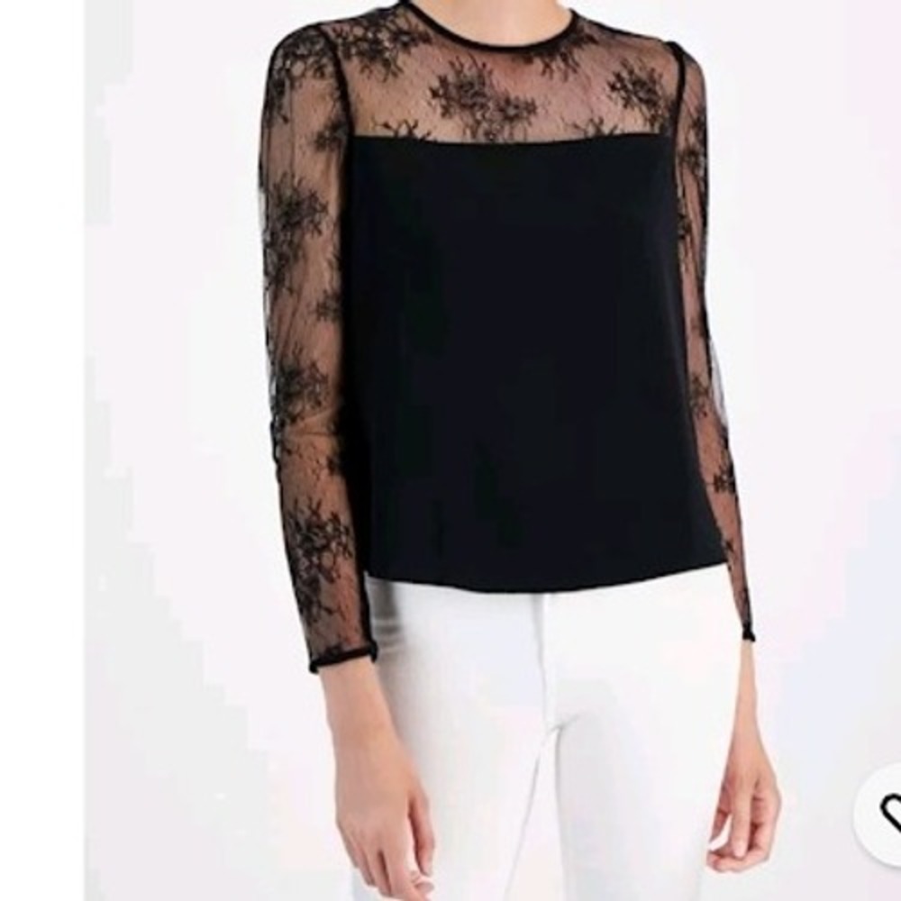 HUGO BOSS Bettina Black Lace Crewneck Top Womens XS NEW